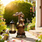 Solar Garden Statues Highland Cow Outdoor Decor Resin Highland Cow Figurine with LED Light Outside Lawn Yard Patio Balcony Gifts for Mom Women