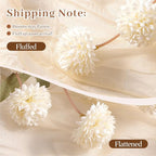 Alupssuc 16PCS Faux Silk Pompon Mums Artificial Flowers with Eucalyptus, Fake Chrysanthemum Floral for DIY Vase Arrangement, Long Stem Dining Table Centerpiece Home Decor, White