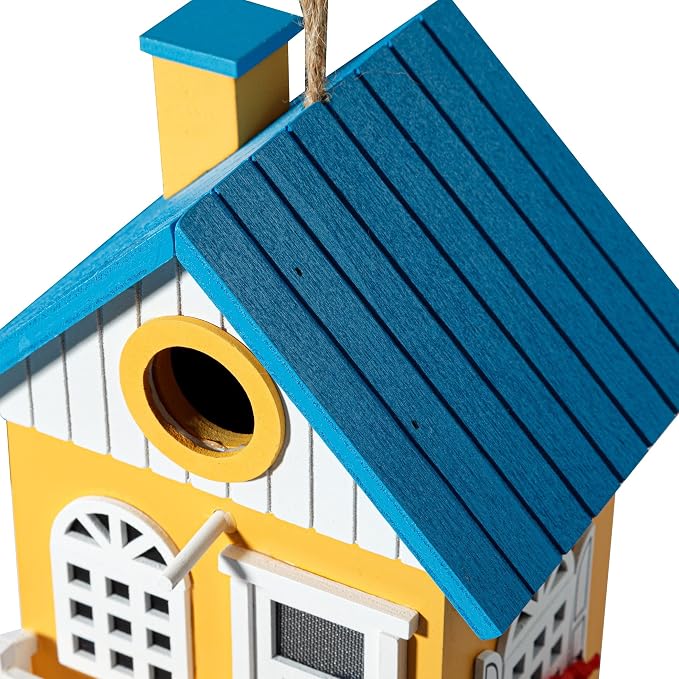 CARTMAN Hanging Colourful Birdhouse Bird Feeder, Wooden Humming Bird Nest, Garden Country Cottages Bird House, Decorative Bird Feeder Gift for Hummingbirds, Cardinal, Bluebird and Wild Birds