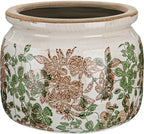 7.7" Large Ceramic Plant Pot Pink Green Vintage Hibiscus Crackle Glaze Rustic Flowers Pot Decorative Planter with Drainage for Indoor Outdoor Plants Home Kitchen Office Decor Gift