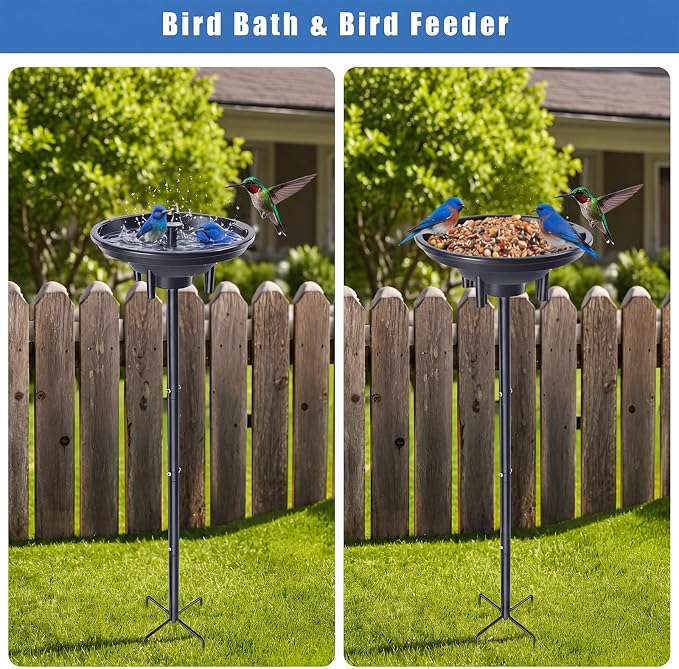 Bird Bath with Fountain Set, 42 Inch Height Outdoor Freestanding Pedestal Birdbath Bowl with Metal Ground Stake, Wiring Protection Box and Tape, Weather-Resistant Decorative for Garden Yard