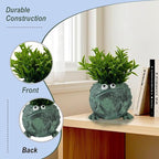 Frog Pen Holder for Desk, Cute Resin Flower Pot & Pencil Cup, Holds 10 Pens, Vintage Stacked Frog Figurine with Removable Grass, Desk Organizer for Office Home Decor, Unique Gift