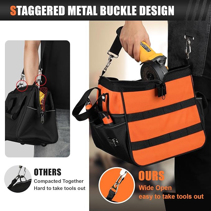 UUP Heavy Duty Tool Bag 20-Inch, Extra Large 16-Pocket Portable Empty Tool Box Organizer Storage, Toolbox Organization, Soft Handle Carrying Toolbag with Zipper, Father Dad Men Mechanic Birthday Gift