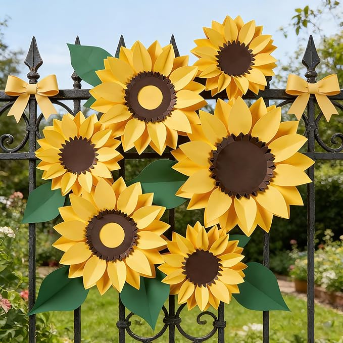 15pcs Sunflower Wall Decor, Paper Flower for Wall with 3D Artificial Flowers Yellow Bulletin Board Decoration Large Paper Flower for Background for Living Room Office Garden Wedding.