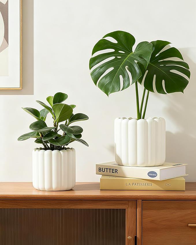 Ceramic Plant Pots,6 inch+4.7 Inch Planter Pot with Drainage Holes,Ceramic Planters for Indoor Plants,Modern Flower Pots for Indoor Outdoor Plants House & Office Décor,Cream White