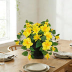 Briful 15.7'' Artificial Hibiscus Plant in Tall Black Woven Planter, Tropical Faux Hibiscus Flowers with Cascading Leaves, Small Fake Flower Pot for Bathroom, Entryway Table, Living Room Decor, Yellow