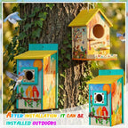 Liliful 4 Pack Birdhouse Crafts for Kids, Wooden Creative DIY Bird House Kits Arts and Crafts Set for Kids and Adults, Spring Birthday Gifts for Toddlers Ages (Playful Style)
