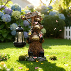 Solar Garden Statues Highland Cow Outdoor Decor Resin Highland Cow Figurine with LED Light Outside Lawn Yard Patio Balcony Gifts for Mom Women