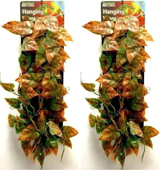 Penn-Plax Reptology Decorative Hanging Terrarium Plant Vines for Reptiles and Amphibians – 12” Length – Green & Orange (Pack of 2)