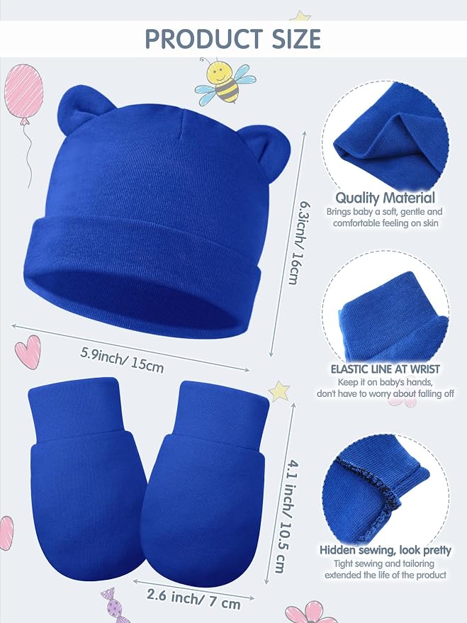 Geyoga 12 Pieces Newborn Hat Mittens Gloves Set Baby Boys Girls Cotton Baby Beanie for 0-12 Months