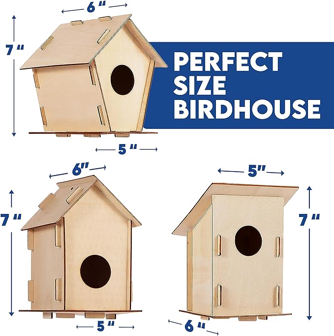 12 DIY Bird House Kits For Children to Build - Wood Birdhouse for Kids to Paint - Unfinished Bird Houses - Spring Crafts Kits - Wooden Arts & Craft for Girls & Boys - Classroom & Spring Activity