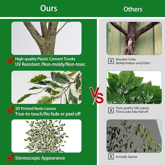 2 Pack Ficus Artificial Trees for Outdoors Indoor, 4ft Big Fake Plants with Pot and Realistic Leaves, Faux Plants Tall Outdoor for Home,Office, Living Room, Garden Decor