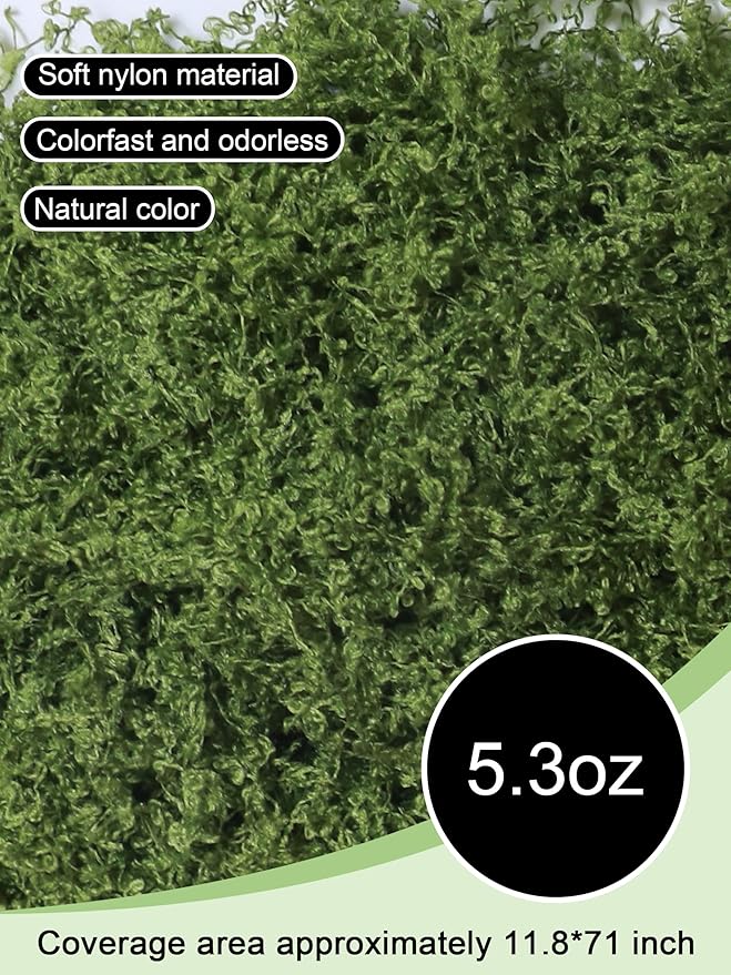 5.3oz Green Fake Moss Artificial Floral Moss Faux Plant for DIY Crafts Fairy Garden Pot Filler Vase Greenery Decorating Project Indoor Model Making Walls Glass Decor Forlaoers