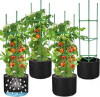 4 Packs 47 x 12 Inch Garden Tomato Cages with Grow Bags- Triangle Plant Support Trellis Assembled with Planter Bags- Garden Cucumber Vegetables Frames for Vertical Climbing Plants