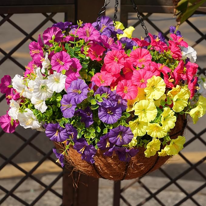 Fanfantoey 16 pcs Artificial Flowers for Outdoors, UV Resistant Fake Flowers Outside Decoration, Realistic Faux Silk Morning Glory Fake Plants for Planter Outside Decor (20, 5 Mixed)
