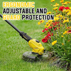 Cordless Weed Wacker, 21V Battery Powered Grass Trimmer & Edger 2-in-1, Electric Weed Wacker with 2 × 2.0Ah Batteries and 8 × Spare Spools, Lightweight Edger Lawn Tool for Yard & Garden