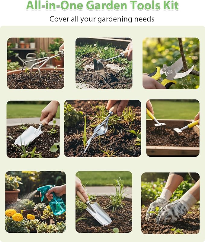 MOSFiATA 12Pcs Garden Tools Set, Heavy Duty Gardening Kit with Organizer Bag, for Digging, Weeding, Transplanting, Pruning Ideal Gardening Gifts