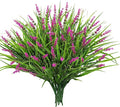 24 Bundles Artificial Plants Flowers Outdoor, Faux Lavender Flowers Fake Monkey Grass UV Resistant Plastic Plant for Porch Garden Patio Window Home Decor, Lotus