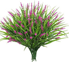 24 Bundles Artificial Plants Flowers Outdoor, Faux Lavender Flowers Fake Monkey Grass UV Resistant Plastic Plant for Porch Garden Patio Window Home Decor, Lotus