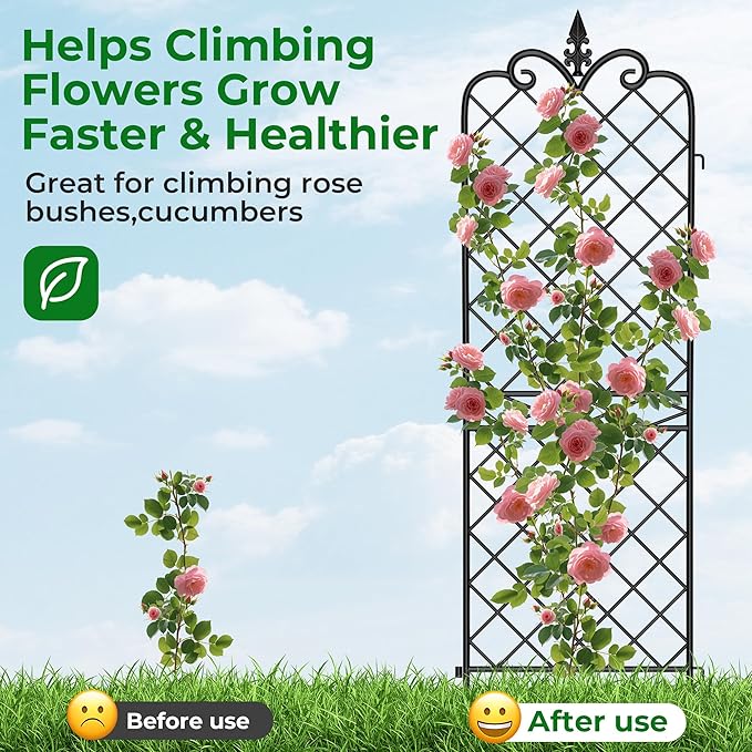 Amagabeli Garden Home 4 Pack Trellis for Climbing Plants Outdoor 71”x20” Heavy Duty Rustproof Wall Metal Decoration Large Trellis for Potted Plants Support Trellis for Roses Vegetable Black