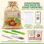 Culinary Vegetable & Herb Seeds Variety Pack - 30 Heirloom Non-GMO Garden Seeds for Planting, Seed Kit with Tools, Made in USA