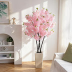 BLOSMON Cherry Blossom Tree for Porch: 5ft Pink Fake Flowers Artificial Tree with Tall Planter for Outdoor Decorations - Faux Sakura Plants for Indoor Home Living Room
