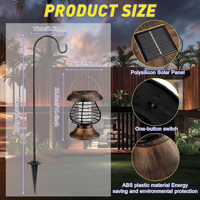 Qualirey Solar Bug Zapper Outdoor Waterproof Mosquito Repellent Outdoor Solar Mosquito Zapper Plastic Ring Bug Lights Insect Mosquito Killer Lamp (Antique Bronze,2 Pcs)