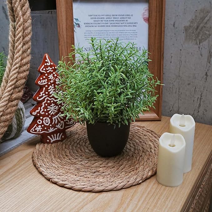 8 Inch Artificial Fake Rosemary Potted Plant, Small Greenery Decor for Shelf Greenery, Realistic Artificial Greenery Pot for Indoor Home Office wall Decor