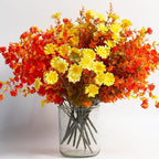 16 Bundles Artificial Fall Mums Flowers Plants Outdoors, Faux Plastic Shrubs Fake Greenery UV Resistant for Garden Patio Decor Window Box Office Hanging Planter Pathway Front Porch (Orange Mixed)