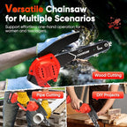 Mini Chainsaw- 6 Inch Electric Mini Chain Saw Cordless Battery Powered One-Hand Tree Trimming Saw with 2 Batteries, Portable Gardening Gadgets for Men, Unique Birthday Gifts (Red)