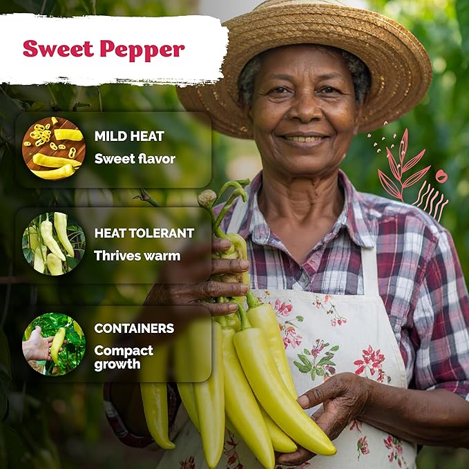 KVITER 100 Sweet Banana Pepper Seeds for Planting (Capsicum Annuum) – Yellow Bell Pepper Seed Packets – Non GMO Heirloom Vegetable Seeds for Planting Indoor Garden & Outdoor, Containers