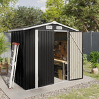 Aoxun 6.2x4 FT Shed Outdoor Galvanized Storage Shed with Large Lockable Doors for Lawn, Backyard, Patio (Black)