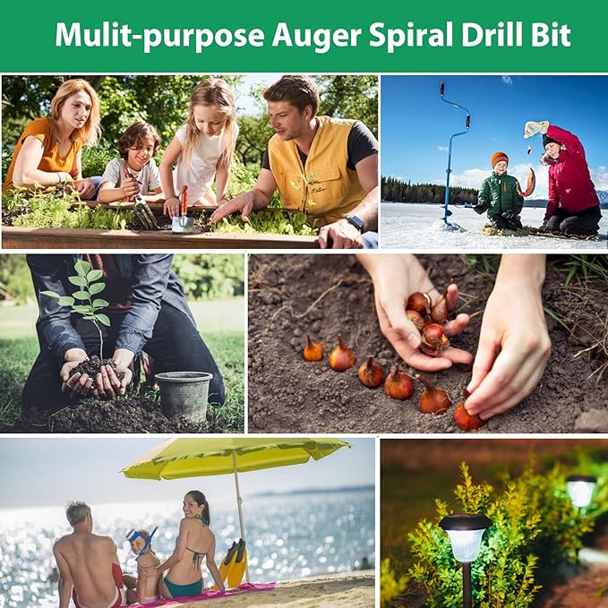 Auger Drill Bit for Planting 4 Pack, Garden Ground Earth Spiral 3/8" Hex Drive Drill, Easy Bulb Post Hole Digger Flowers, Metal Bedding Digging Plant Rapid Planter Tool