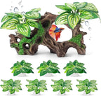 CousDUoBe 8 Pcs Fish Tank Decor，Silk Aquarium Plants Green Silk Leaf pad Hammock Artifical Driftwood cave Betta Fish Tank Accessories 7 x 2.8 x 4 inches(LxWxH)