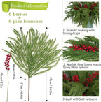 12pcs Christmas Norfolk Pine Branch with Berry Set, 18 Inches Artificial Norfolk Branch 6pack, Faux Berry Stem 6pack,Fake stem Greenery Pine Picks for Indoor Home Vase DIY Outdoor Wreath Decoration