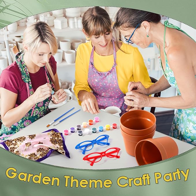 Sliner 6 Set Cute Face Flower Pot Head Planter Funny Plant Pots Painting Kit Include Glasses Silk Scarf Acrylic Paint Glasses Flower Sister Planter Easter Adults Art Painting Spring DIY Crafts