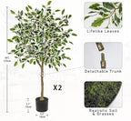 2 Pack Ficus Artificial Trees for Outdoors Indoor, 4ft Big Fake Plants with Pot and Realistic Leaves, Faux Plants Tall Outdoor for Home,Office, Living Room, Garden Decor