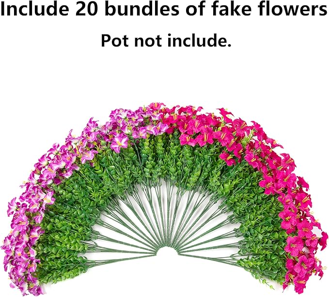 Artificial Flowers for Outdoors Decoration, 20 Bundles Faux Morning Glory with Eucalyptus Look Real UV Resistant Fake Plants Silk Flowers for Outside Yard Gardens Porch Patio Planter Home Urn, Mix