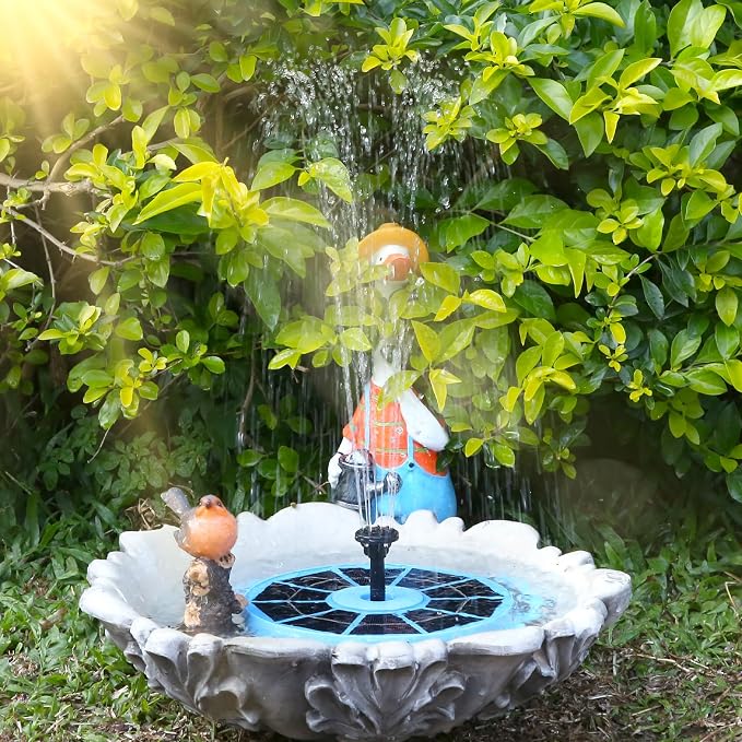 AISITIN 3.5W Solar Bird Bath Fountain with Built-in 1500mAh Battery, Solar Water Pump with 8 Nozzles, Solar Powered Fountain for Garden, Birdbath, Pond, and Outdoor Decor