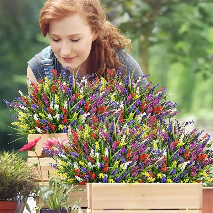 Waipfaru 36 Bundles Artificial Plants Outdoor,Fake Flowers UV Resistant Outdoor Fake Plants,Faux Lavender Shrubs for Window Garden Patio Hanging Planter Pathway Front Porch (Mix)