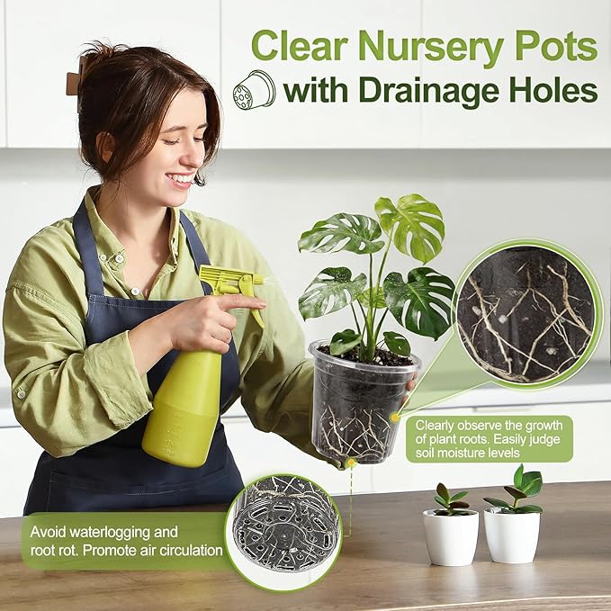 36 Pack Clear Plant Nursery Pots, 7/5/4/3.5 Inch Plastic Planter Pots with Drainage Hole, Flower Seedling Nursery Pots with 20 Labels for Garden Indoor Outdoor