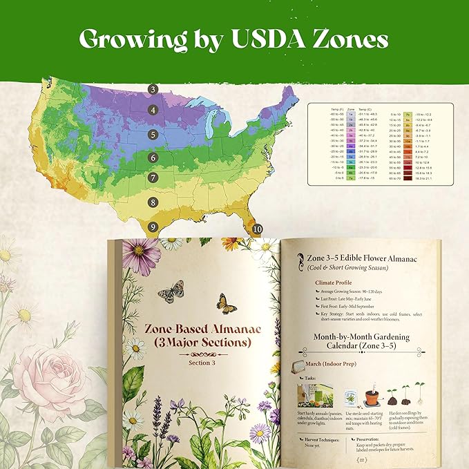 Lush&Dew Edible Flower Seed Bank with Almanac, Gardening Gifts for Women Men, 32 Types 30,000+ Non-GMO Heirloom Seeds for Planting Culinary Flowers, Survival Seed Kit, Annual Perennial, Zone 3-11