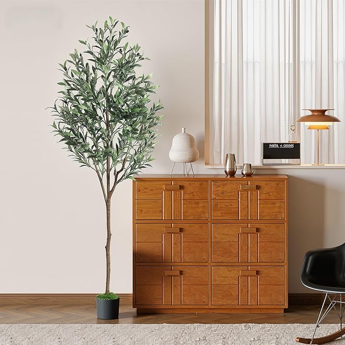 Alupssuc 6ft Olive Tree Artificial Indoor, Fake Tree Potted with Lifelike Fruits and Realistic Leaves, Faux Plants for Modern Home Office Living Room Decor
