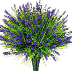 Roberly 24 Bundles Artificial Plants Outdoor, Fake Lavender Flowers UV Resistant Faux Shrubs Plastic Flowers Fake Greenery Plants for Porch Garden Window Box Home Indoor Outdoor Decorations, Purple
