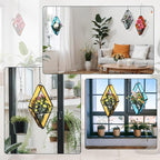 Hushee 4 Pcs Stained Glass Hanging Plant Terrariums Hanging Glass Planter Air Plant Holders with Chain for Window Christmas Home Decor Gifts for Mom Women, 7.87 x 3.94 x 1.97 Inch(Cute Color)