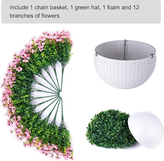 HyeFlora Artificial Fake Hanging Plants Flowers Basket for Outdoor Outside Summer Decor, Faux Silk Pink Daisy Realistic UV Resistant for Porch Patio Balcony Home Yard