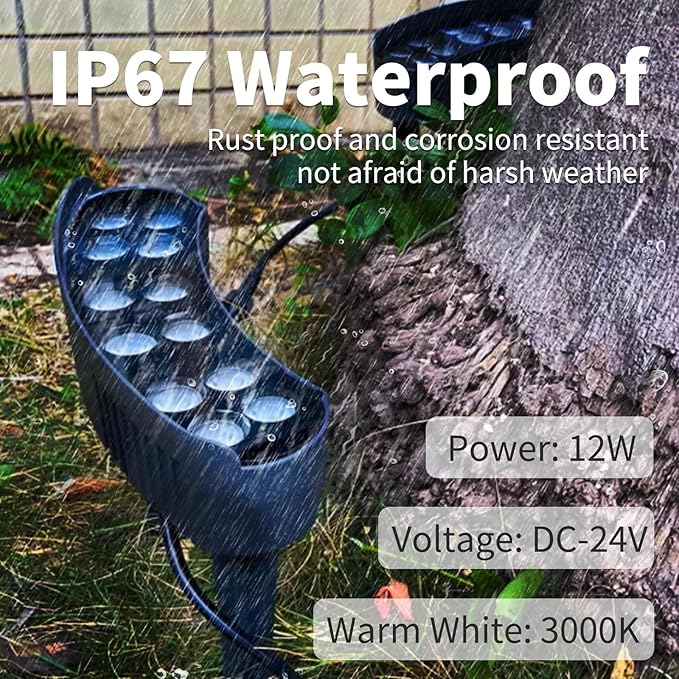 Outdoor Landscape Lights, DC 24V Low-Voltage Tree-Hugging Lights (Transformer Not Included), IP65 Waterproof Spotlights 3000K, Suitable for Palm Trees and Landscapes Requiring Accent Lighting (2-Pack)