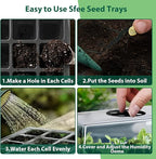 Sfee 5 Pack Seed Starter Tray Kit, 60 Cells Seedling Starter Trays with Humidity Dome and Base Greenhouse Growing Trays, Reusable Seed Germination Seedling Tray with Garden Tools Labels (Black)