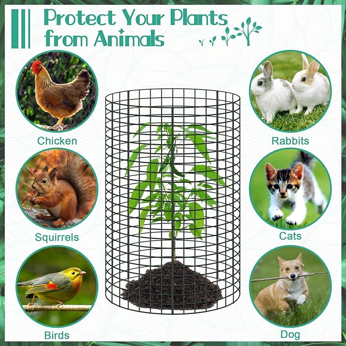 6 Packs 24"x 12" Large Wire Plant Protectors from Animals,Plant Cages for Outdoor Plants,Plant Covers from Animals with Ground Stakes and Nylon Ties Protect Plants,Shrubs,Vegetables from Animals-18PCS