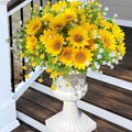 Artificial Sunflowers Faux Flowers Plants for Spring Outdoor UV Resistant, Fake Silk Realistic Yellow Sun Flowers for Easter Outside Porch Planters Patio Home Decoration, 8 Bundles